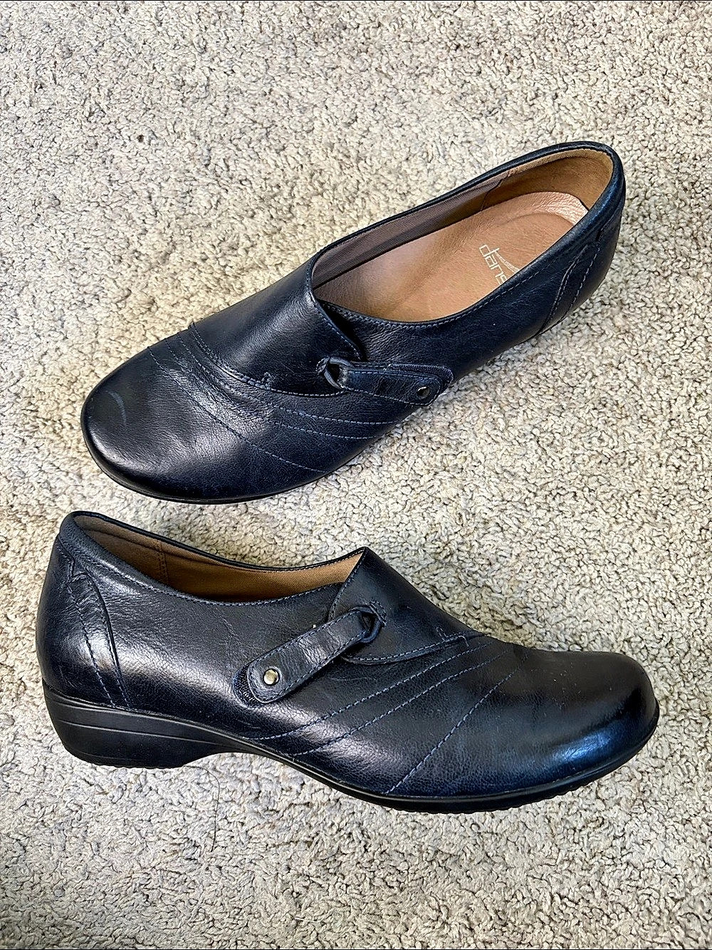 Dansko Franny Navy Blue Burnished Calf Leather Shoes Loafers EU 40 US 10 Casual